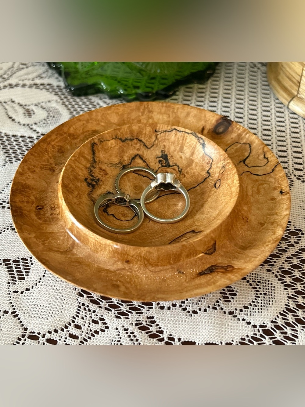 Handcrafted Wood-Turned Spalted Maple Burl Trinket Dish
